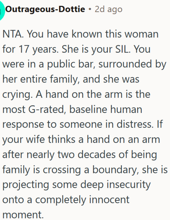 A hand on the arm after 17 years of marriage should not cause a marriage row