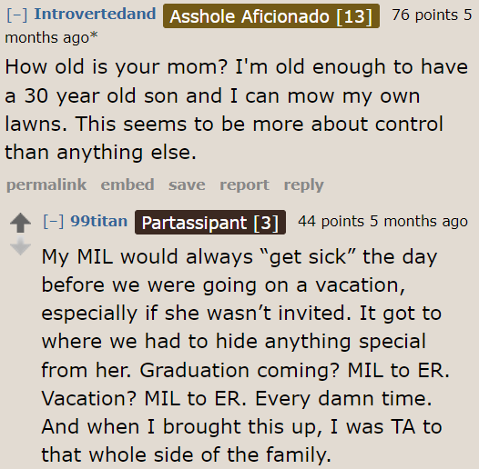 The OP's mom seems controlling.