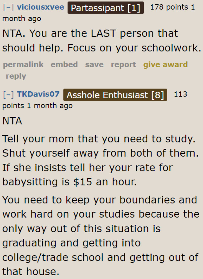 Redditors sided with the OP, telling the teenager that she should focus on herself and not on her niece.