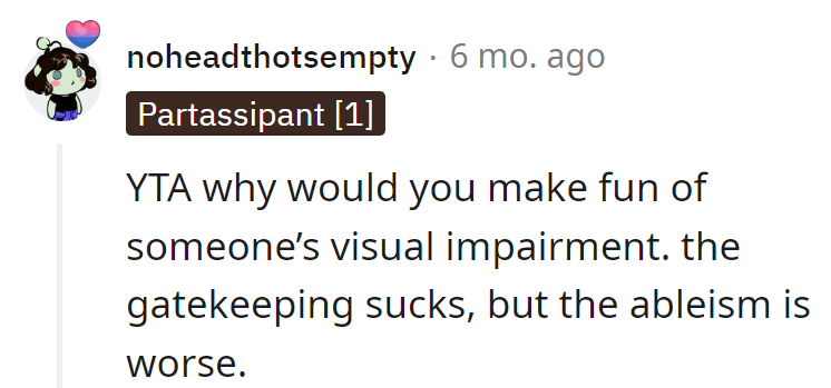 Gatekeeping anime is bad, but making fun of visual impairments is just a whole new level of blurred judgment.