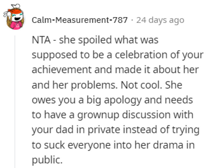 She owes OP a big apology