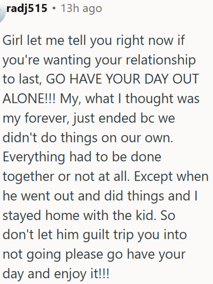 Going out alone is not selfish; it is necessary for a healthy relationship