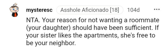 OP's sister is free to be her neighbor