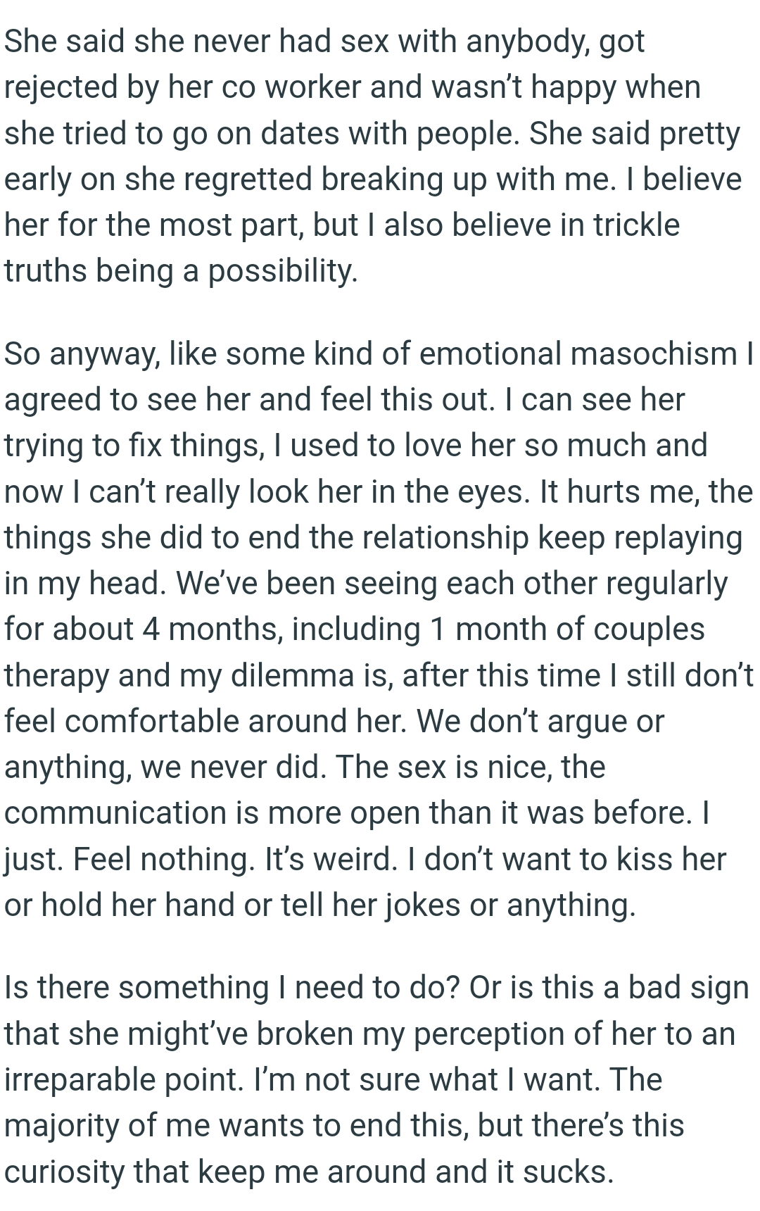 They have been seeing each other regularly for about four months, including one month of couples therapy