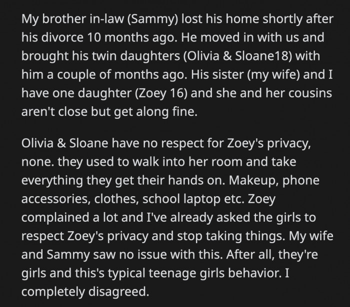 OP told his wife, who reassured him she would make Sloane apologize to Zoey.