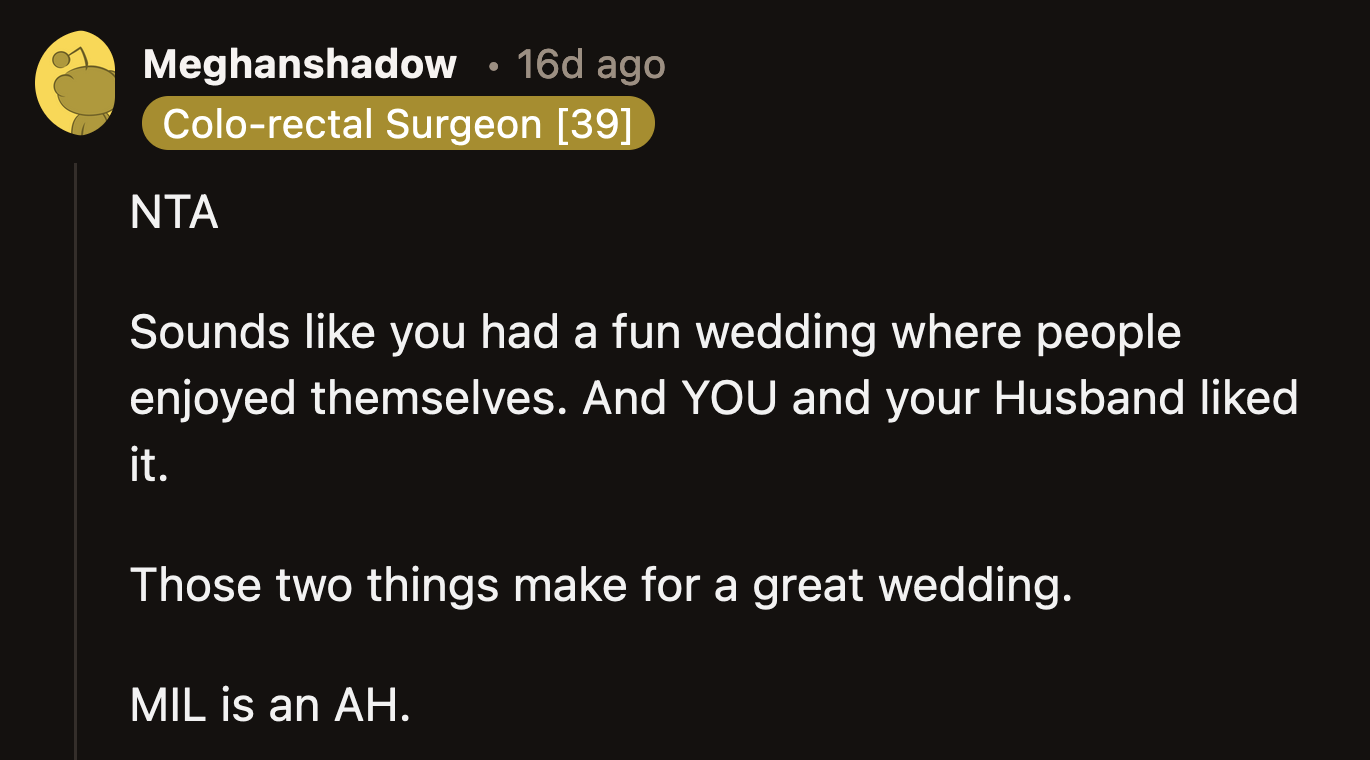 If their casual wedding reflected the type of celebration OP and her husband envisioned, then it was a success.