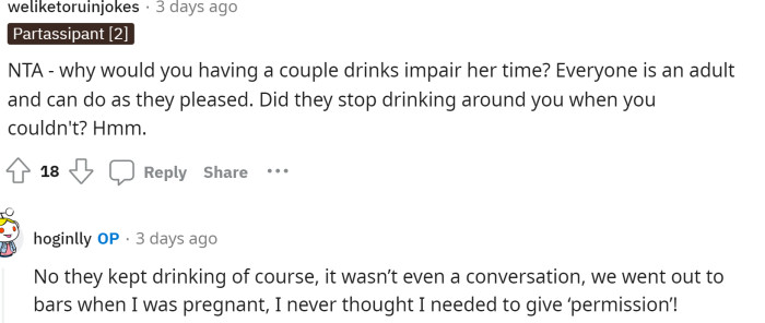 OP reiterates that her friend never stopped drinking around her when she was pregnant.