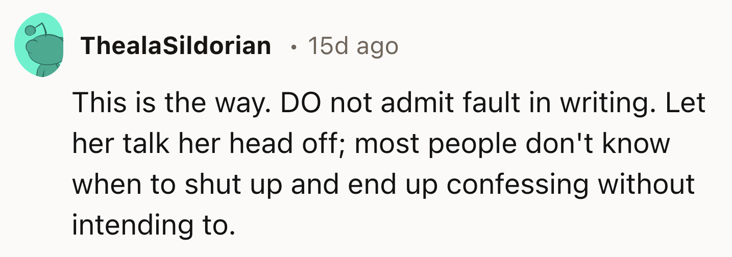 Never Admit Fault or Error In Writing