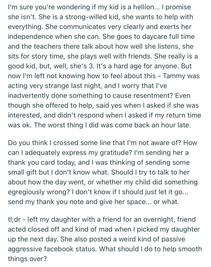 OP Has Been Worried Ever Since and Is Contemplating Reaching Out to Tammy to Find Out What the Problem Is