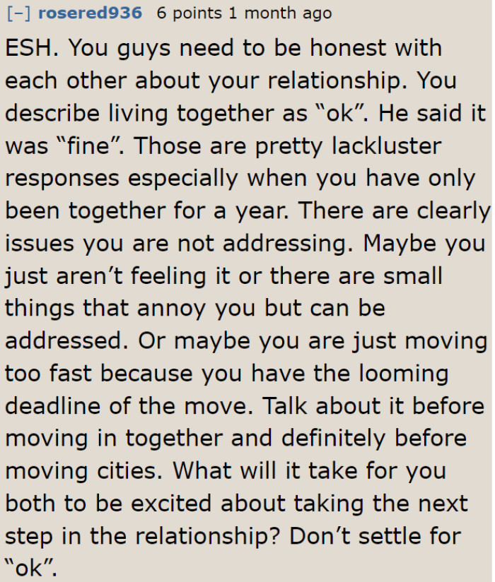 For this community member, both need to have open communication about their relationship.