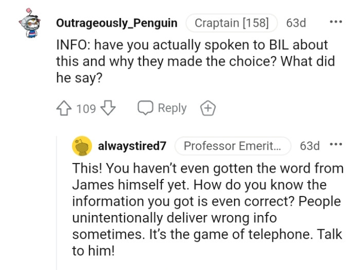 The OP hasn't even heard from the BIL yet