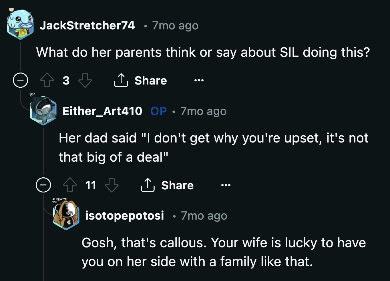 Maybe the whole family, except for OP's wife, is insensitive.