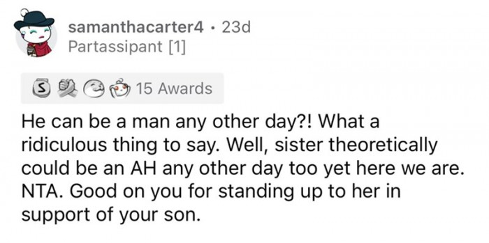 What a terrible thing for the sister to proclaim.