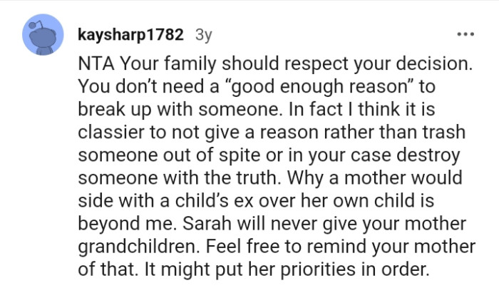 Your family should respect your decision