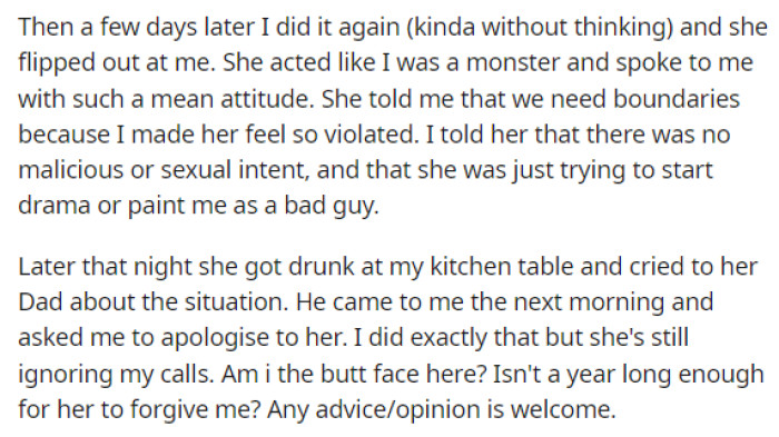 She even admitted that she did it again after being told about the assault, which is probably where she really went wrong.