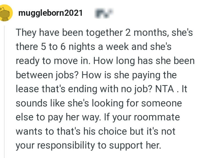 It's not OP's responsibility to support her