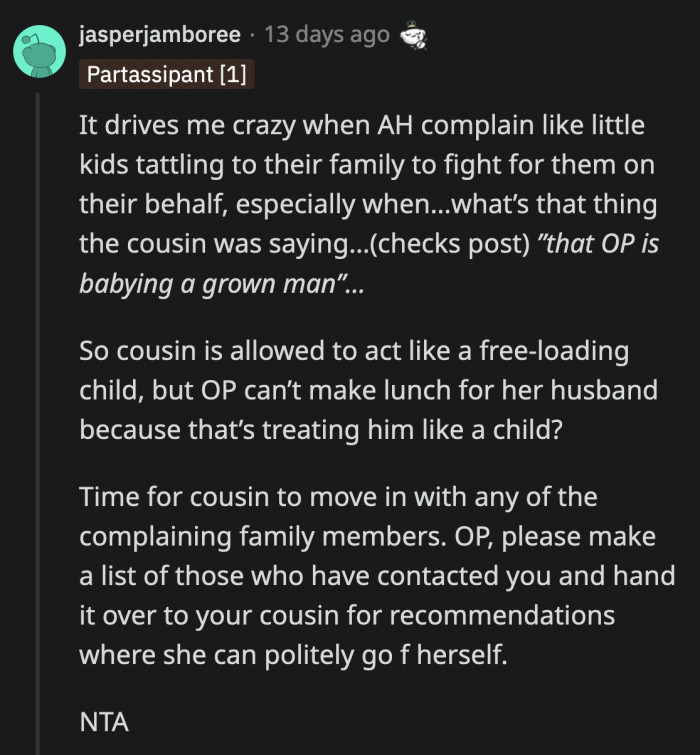 The list of names will be OP's last act of kindness towards her cousin. It would make for a nice parting gift.