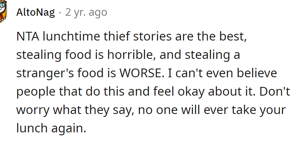 No one will ever take her food again