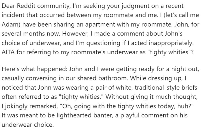 OP and John were dressing up for an evening out, chatting in the bathroom.