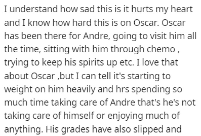 Oscar has been taking care of Andre, but this has taken a toll on his grades