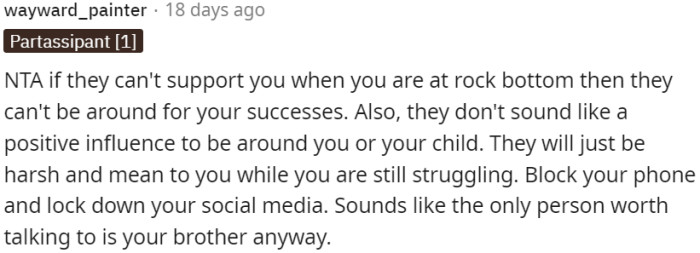 If a family cannot provide support in times of hardship, they may not deserve to share in one's success