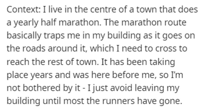 OP lives in a town that does a yearly half marathon