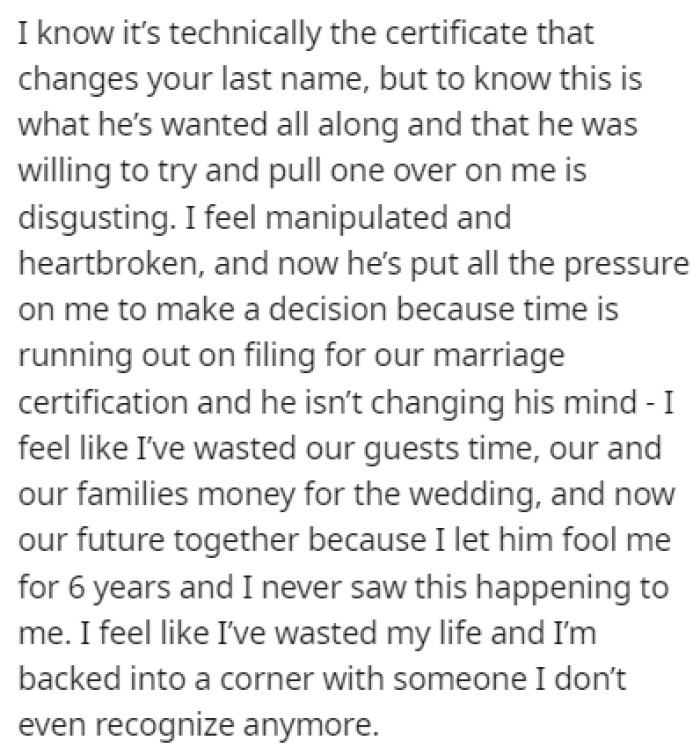 OP feels manipulated and heartbroken after Fred's attempt