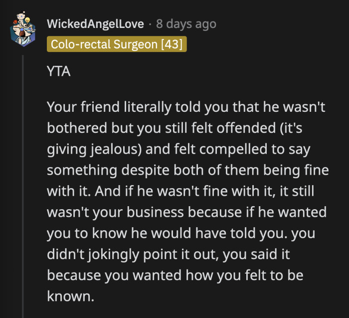 OP tried to play it off as a joke because she knew what she said was wrong