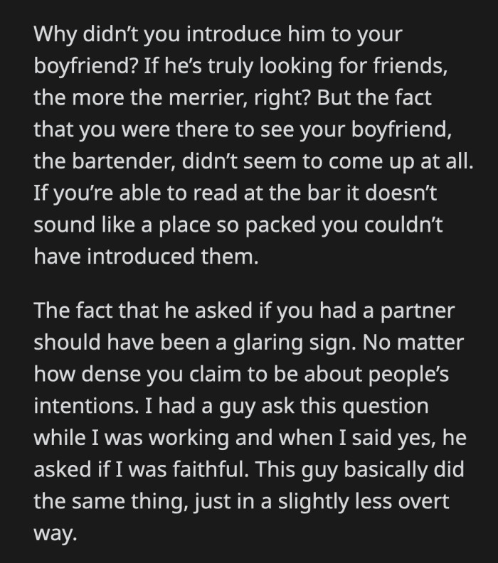 If it really was that innocent, why didn't OP loop her boyfriend into the conversation? Maybe he would have been okay with it.