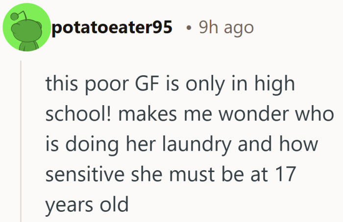 Pointing out her age shifts the focus to vulnerability and emotional awareness.