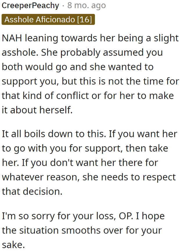 It's Ultimately the OP's Decision Whether She Comes with Him or Not. If It's the Latter, She Needs to Respect His Decision.