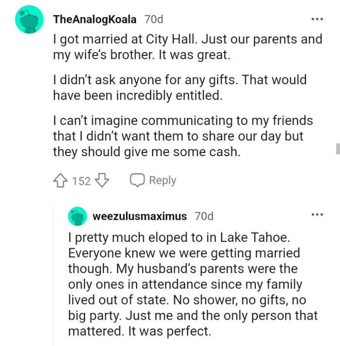This Redditor didn't ask anyone for any gifts as that would have been entitlement
