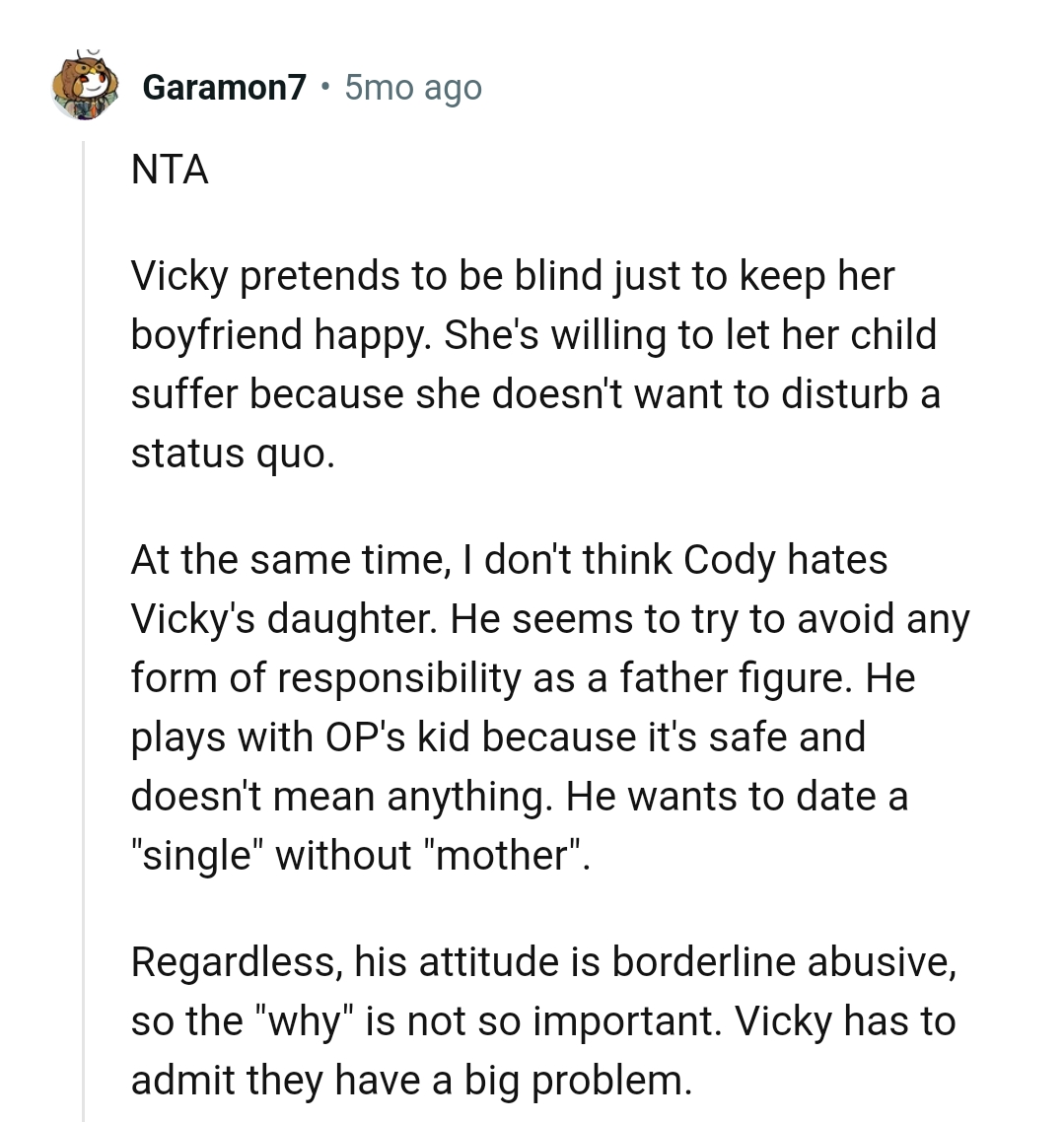 She is willing to let her child suffer