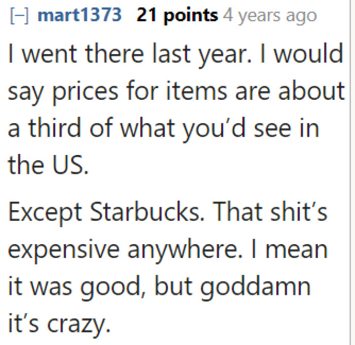 User shares a comparison of food prices between the USA and Malaysia.