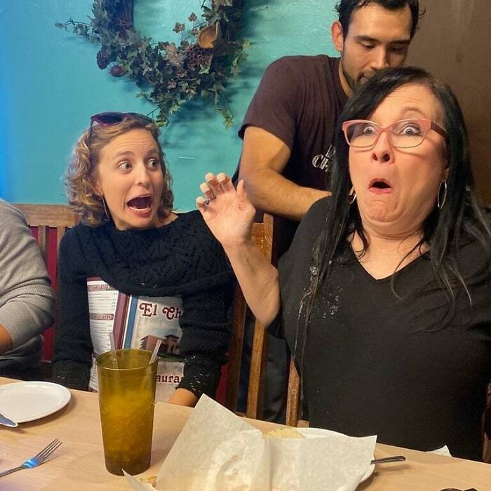 "When The Waiter Accidentally Spills An Entire Glass Of Ice Water Down Your Back And Your Brother-In-Law Just So Happens To Have His Camera To Capture It"