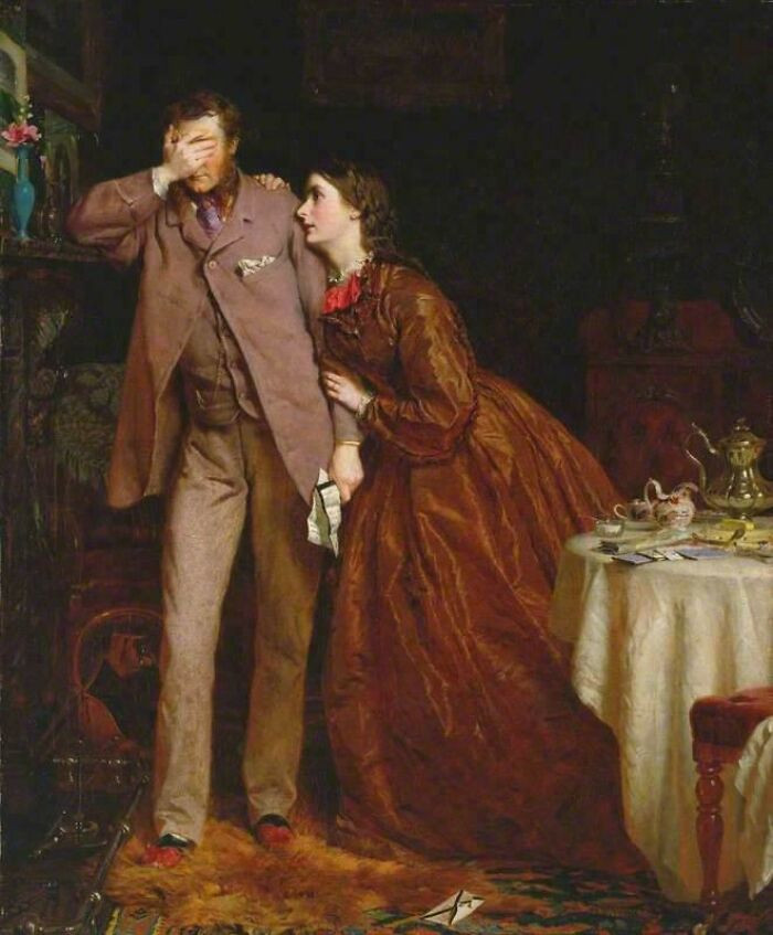'Woman's Mission: Companion Of Manhood' Shows A Wife Comforting Her Husband After He Receives News Of A Death (See The Black Edges On The Letter). Breakfast Is On The Table And Fresh Flowers On The Mantlepiece"