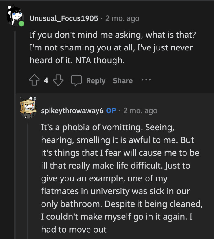 OP shed more light on the extent of their emetophobia for those who are unfamiliar with it.