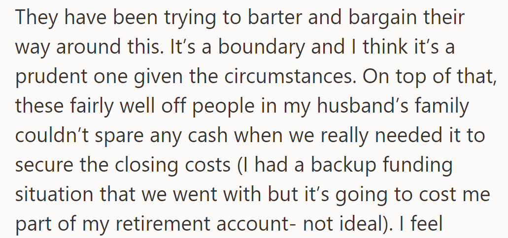 Couple sticks to financial boundary, relying on retirement savings for stability.