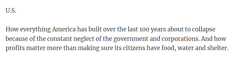 America's progress collapses under greed over basic needs.