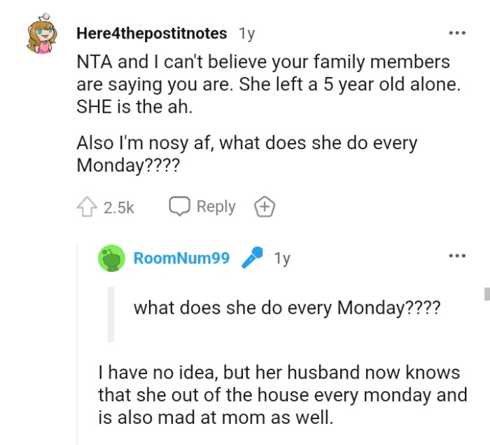 OP's sister is the AH for leaving a five year old alone in the house