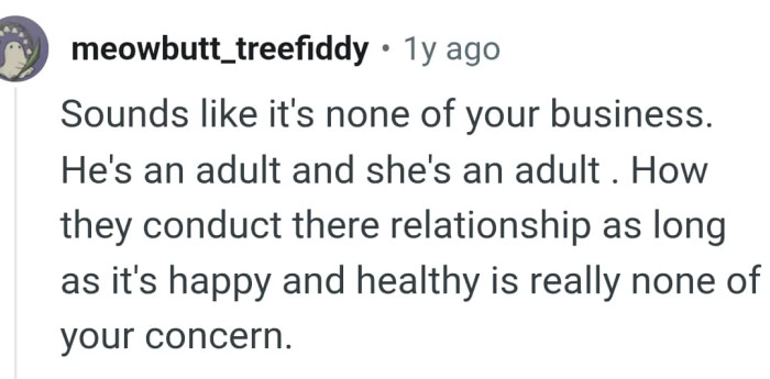 It's none of the OP's concern so long as the relationship is happy and healthy