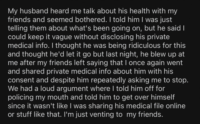 OP's husband overheard the conversation and was bothered by it.