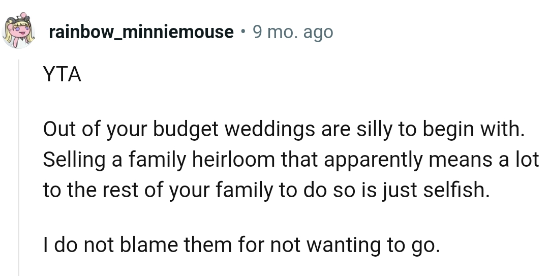 This Redditor Does Not Blame the OP's Family for Not Wanting to Go