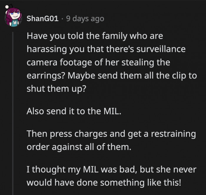 OP doesn't need to say anything; she can just keep replying with the CCTV footage of MIL doing the crime
