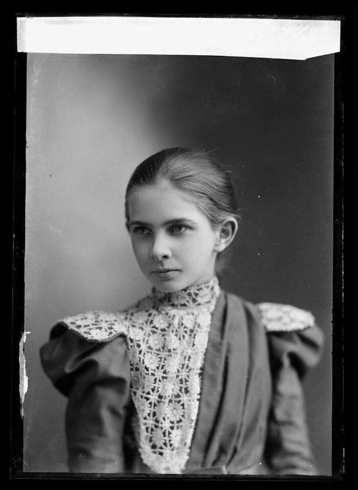 "Glass Negative Of A Young Girl With A Intense Stare, Mabel Scott, Circa 1890s"