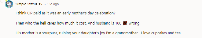 14. Why does she care what the prices are? Some people can never be happy.