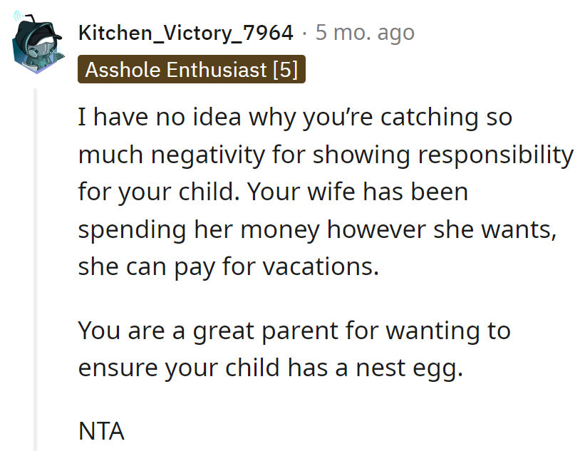 Dodging negativity like a financial superhero, securing that nest egg for the kiddo. Parenting level: Expert!