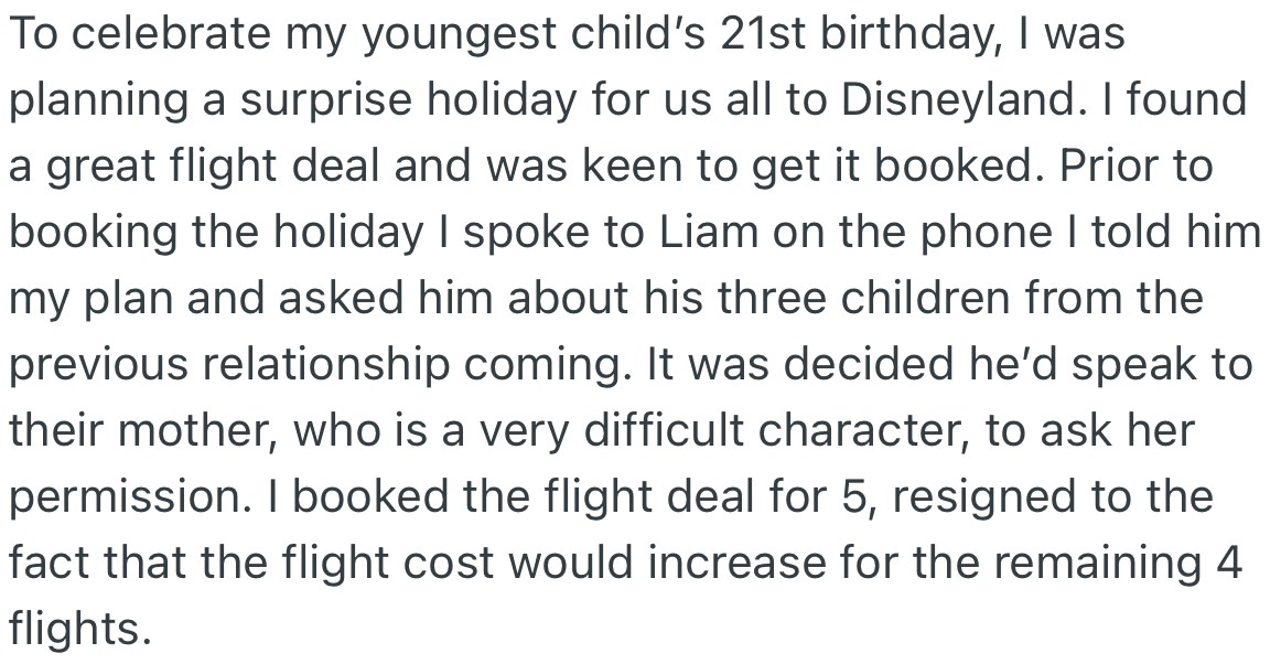 To celebrate their daughter's 21st birthday, OP plans a surprise trip to Disneyland for the whole family