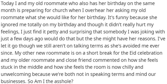 OP wonders if she is at fault in this situation.