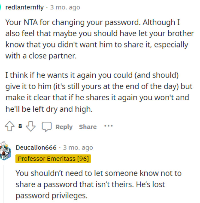 Many weren't on the same page about what it means when someone shares a password with you.
